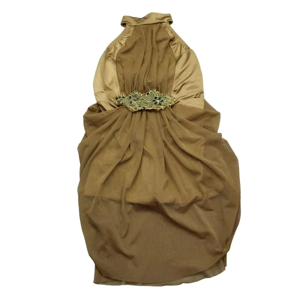 Kelle Dress Girls L Gold Sleeveless Halter Neck Open Back Strap Lyrical Costume